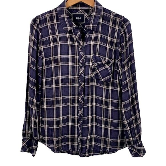 Rails Plaid Flannel Shirt – Slate Blue & White, 100% Rayon, Size Small - Picture 3 of 6